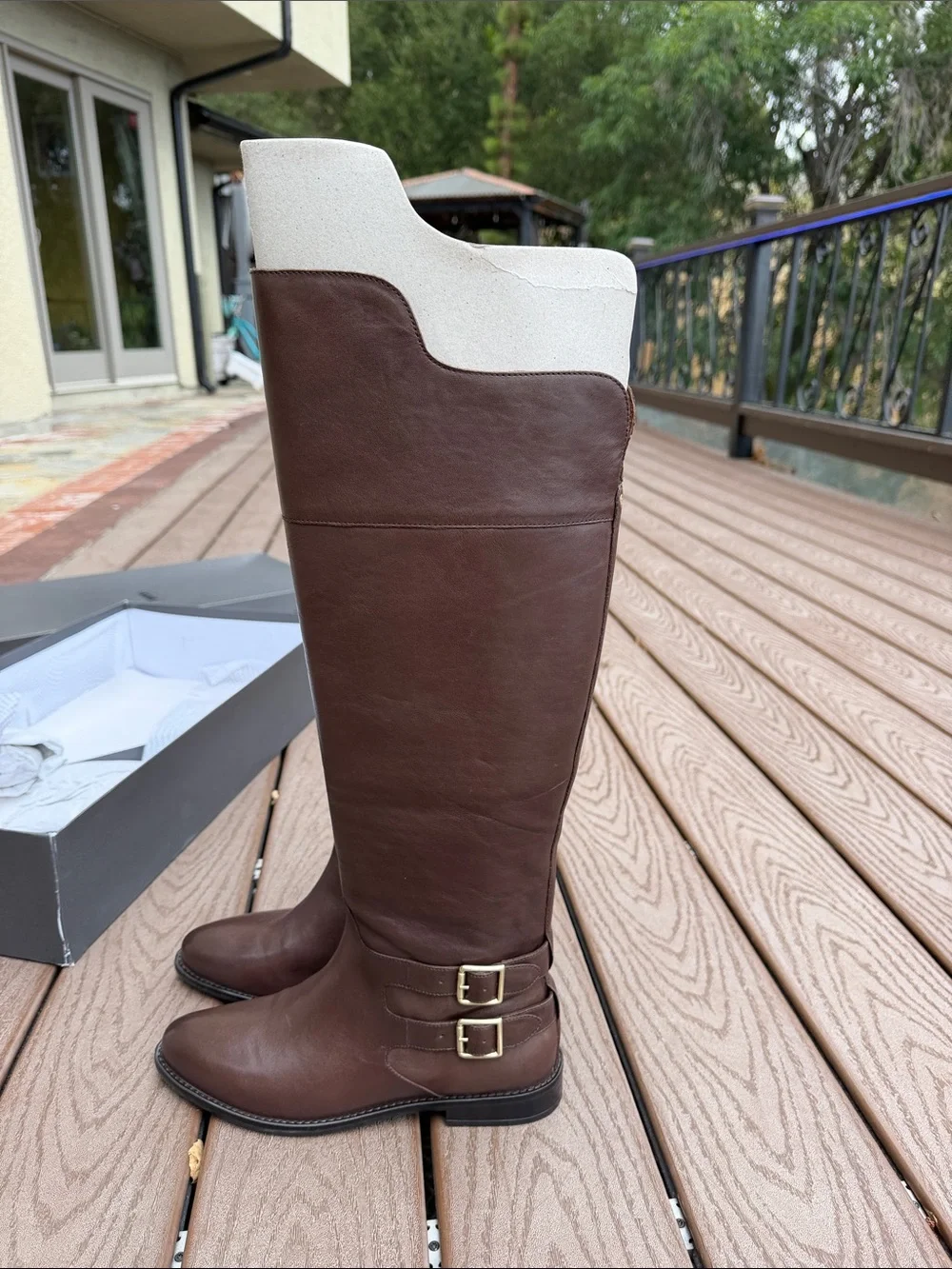 Bronx and Banco Tall Brown Leather Riding Boots with Buckles